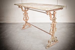 French Marble Top Cast Iron Patina Table