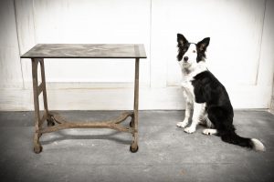 Industrial "Comet" Console Table With Smoked Glass Top