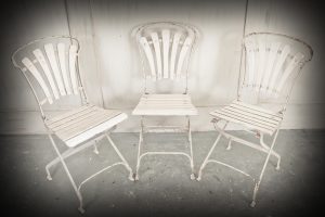 Trio of Folding Wrought Iron Garden Chair in Distressed Paint