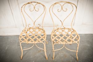 Duo of Wrought Iron Garden Chair in Cream