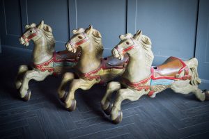 Trio of Cast Iron Carousel Horses