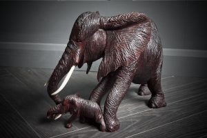 Hand Carved African Elephant with Baby